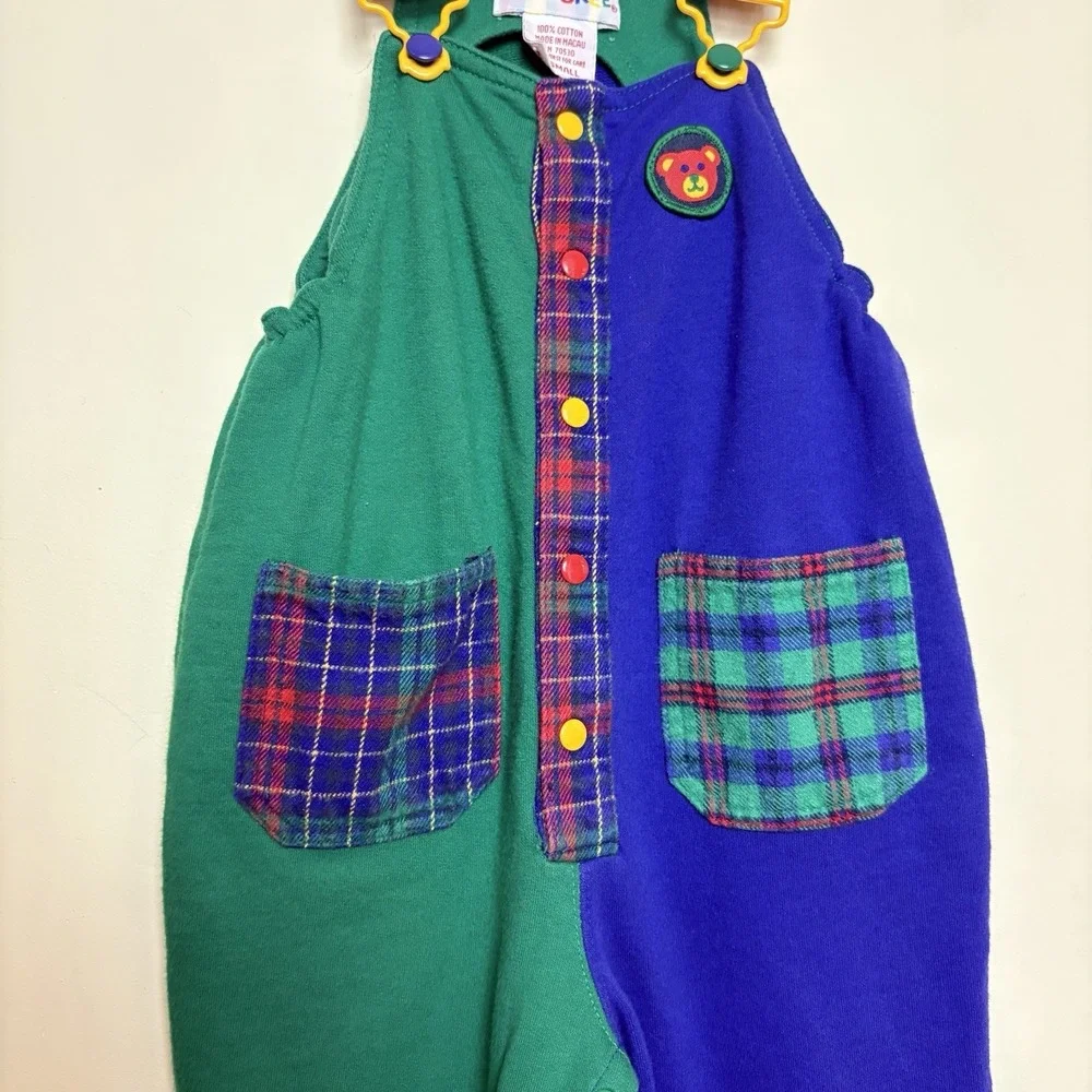 VTG Gymboree Rainbow Tag Bib Colorblock 90s Plaid Overalls X-Small 9-18 Months